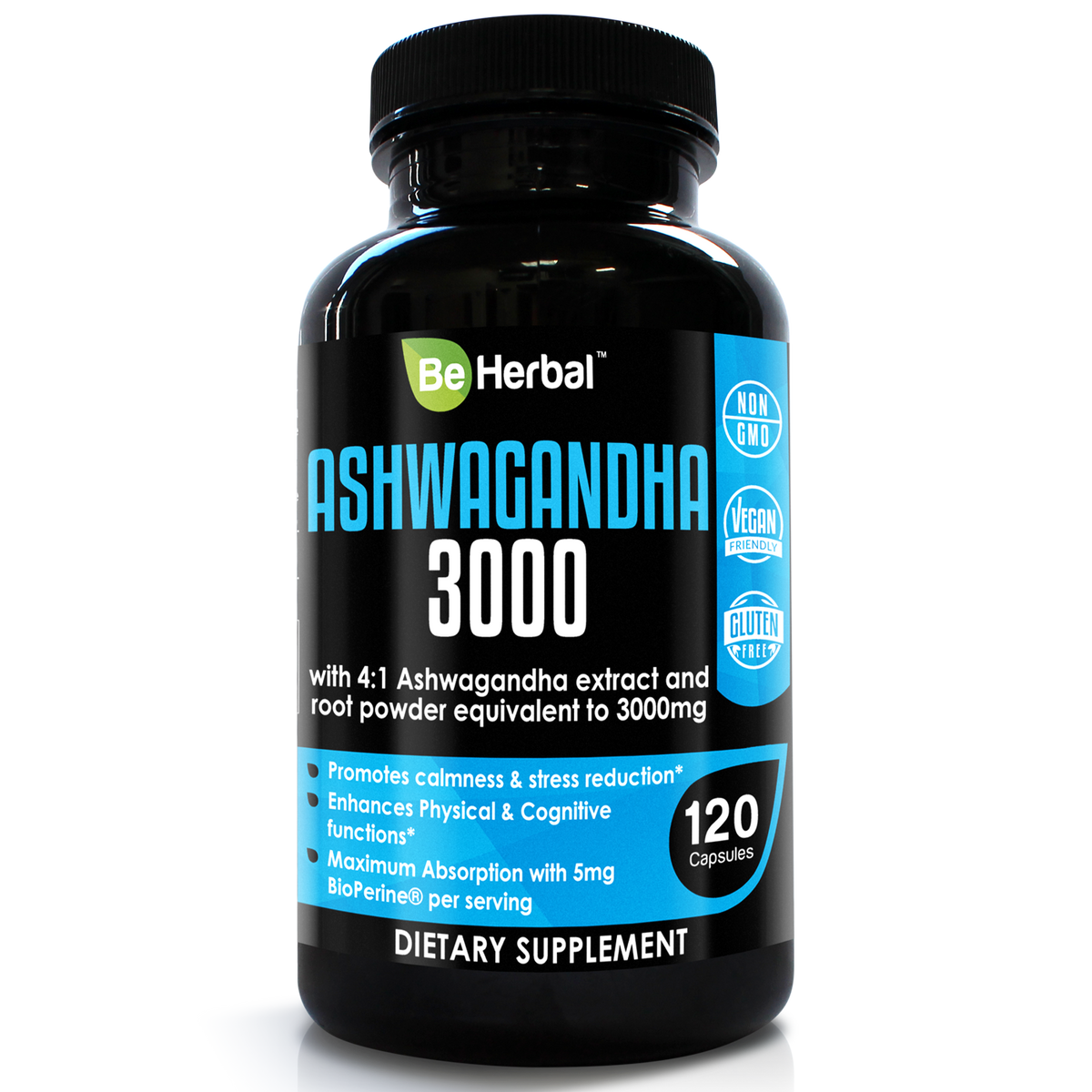 Organic Ashwagandha Root Powder with Black Pepper - 3000 mg - 120 Veg Capsules
