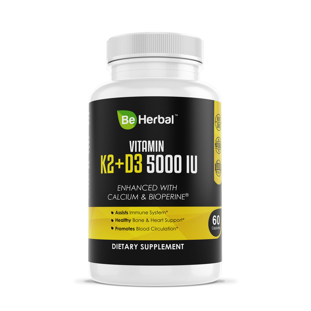 Vitamin K2 with D3 5000 IU - Enhanced with Calcium and BioPerine