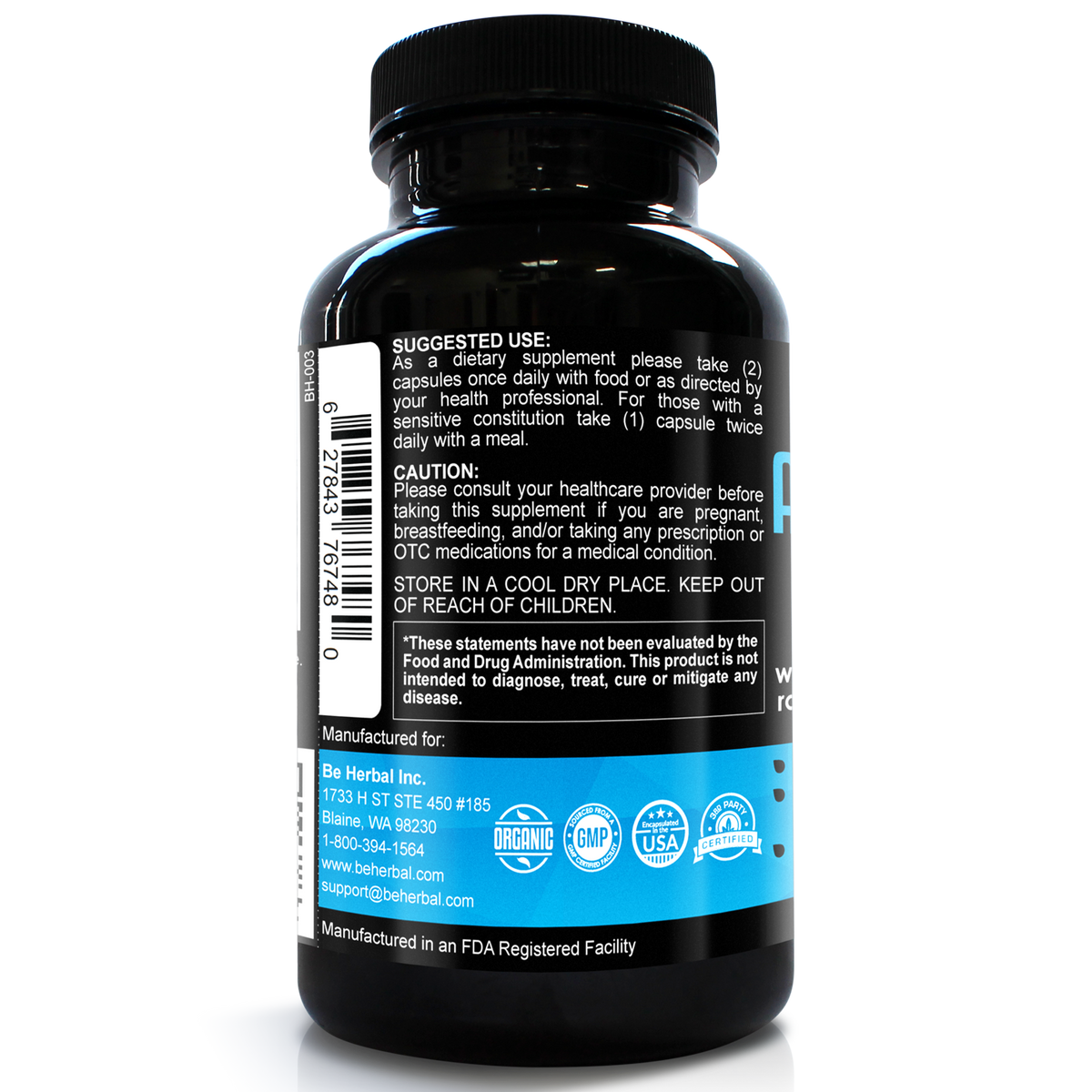 Organic Ashwagandha Root Powder with Black Pepper - 3000 mg - 120 Veg Capsules