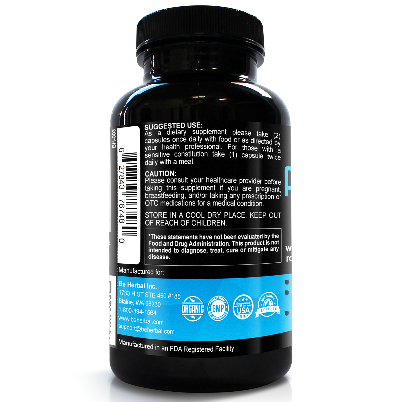 Organic Ashwagandha Root Powder with Black Pepper - 3000 mg - 120 Veg Capsules