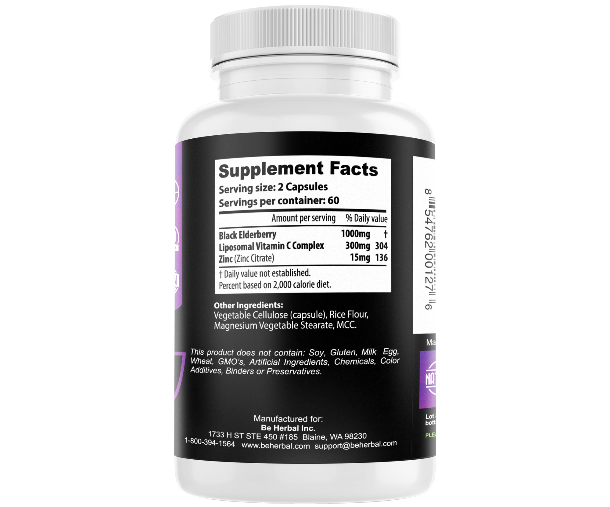 Elderberry Capsules with Zinc and  Liposomal Vitamin C - 120 Capsules