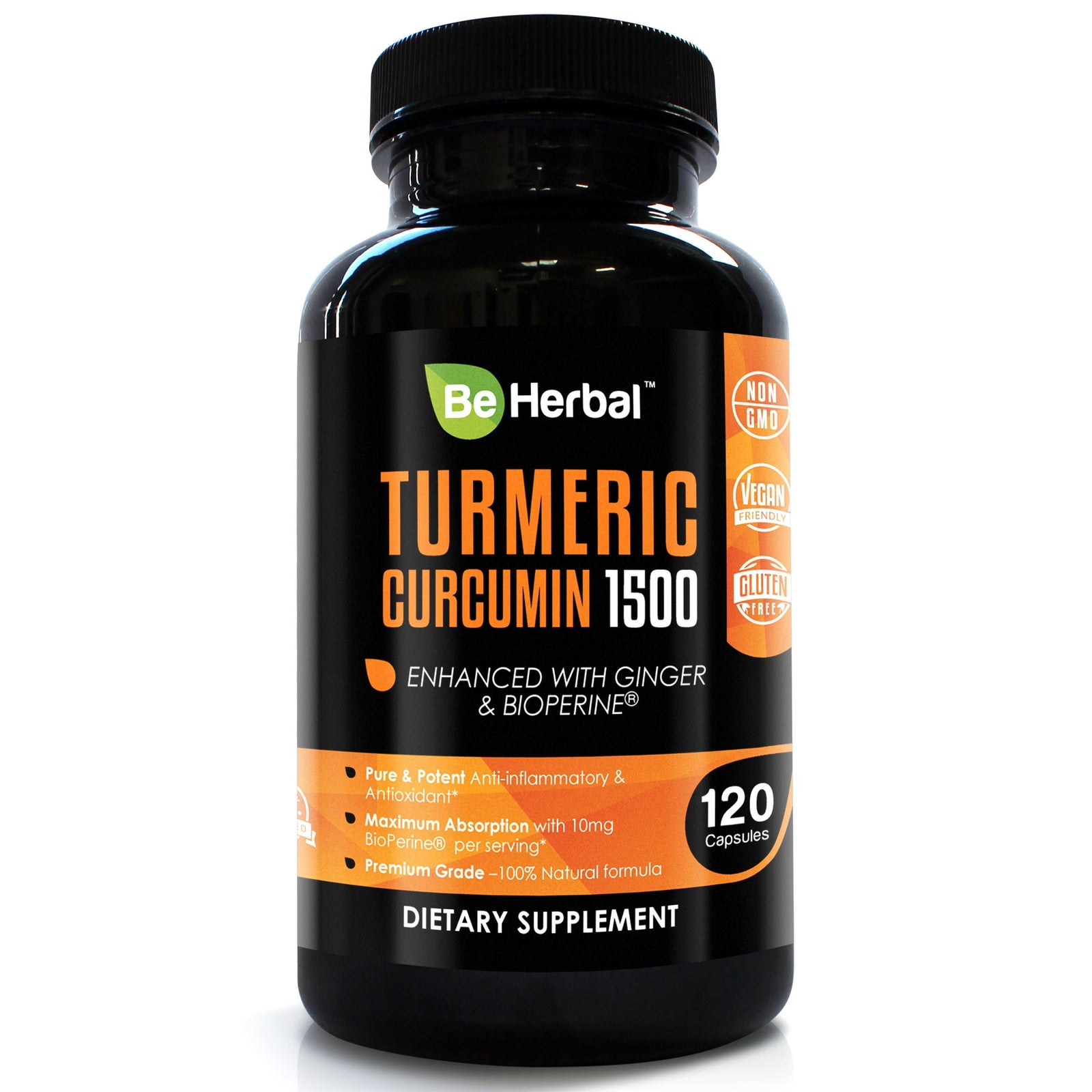 Premium Organic Turmeric Curcumin with BioPerine - 1500mg - 120 Veg Capsules Herbal Supplements Be Herbal